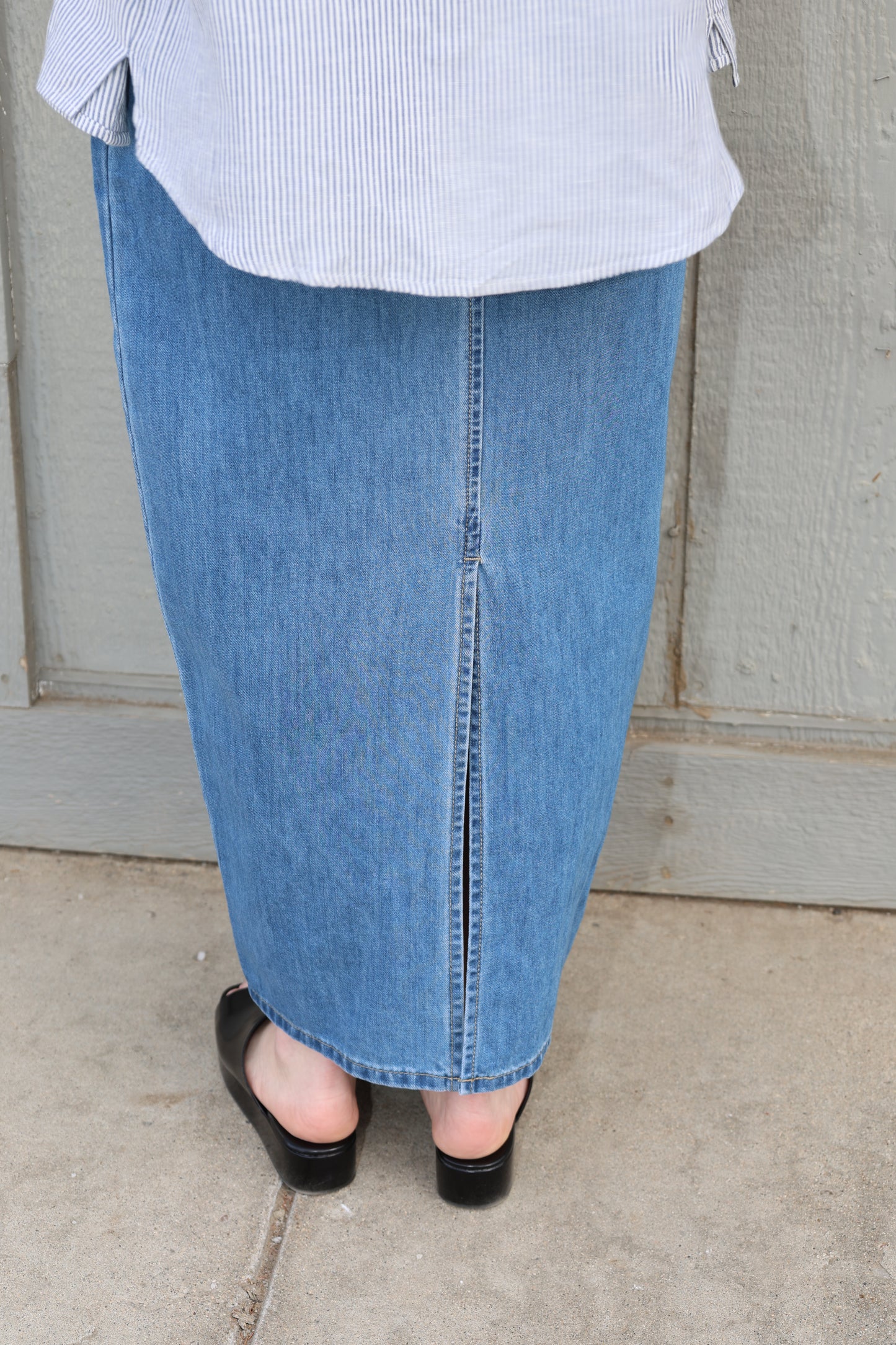 MIOU MUSE - Lightweight Denim Long Dress w/ Slit