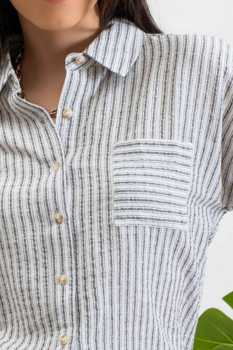 Blu Pepper - STRIPE COLLARED SHORT SLEEVE LINEN SHIRT