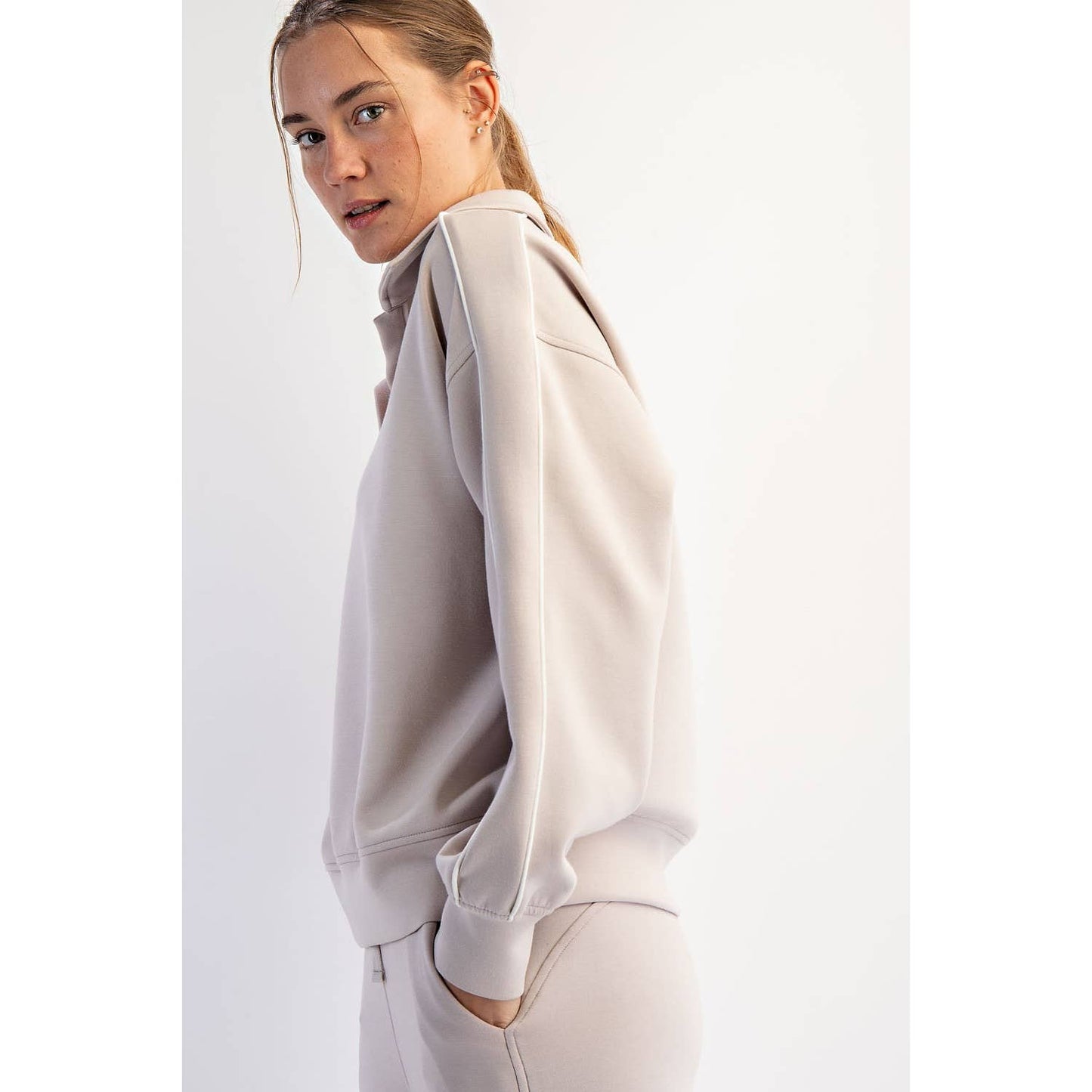 Rae Mode - MODAL SCUBA DOUBLE PIPING POLO TOP