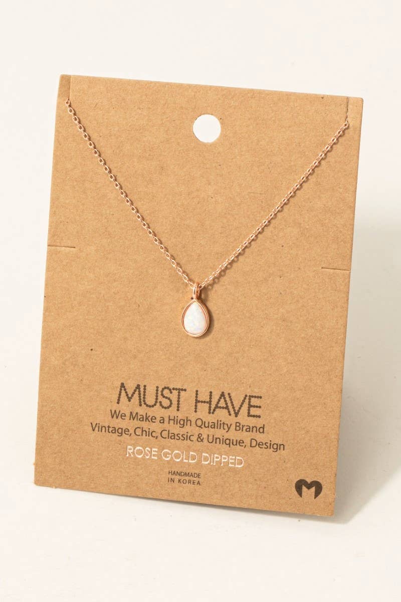 Fame Accessories - Gold Dipped Opal Tear Pendant Chain Necklace