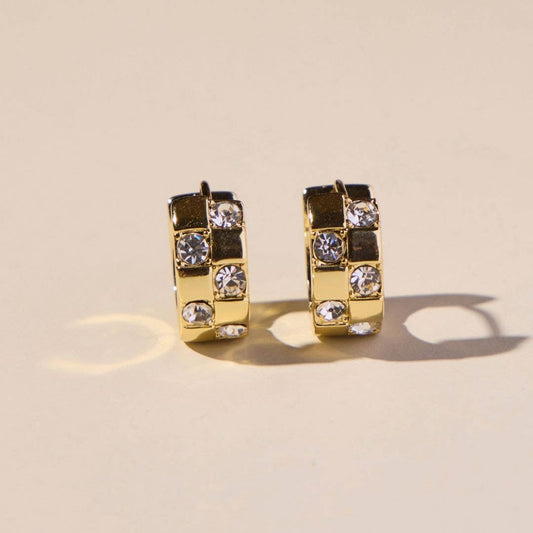 Nickel and Suede - Gold Pavé Checkered Huggies