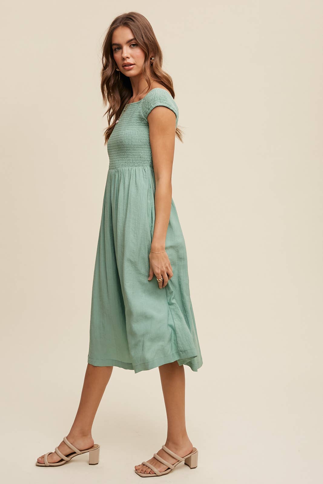 Listicle - Smocked Bodice Cotton Midi Dress