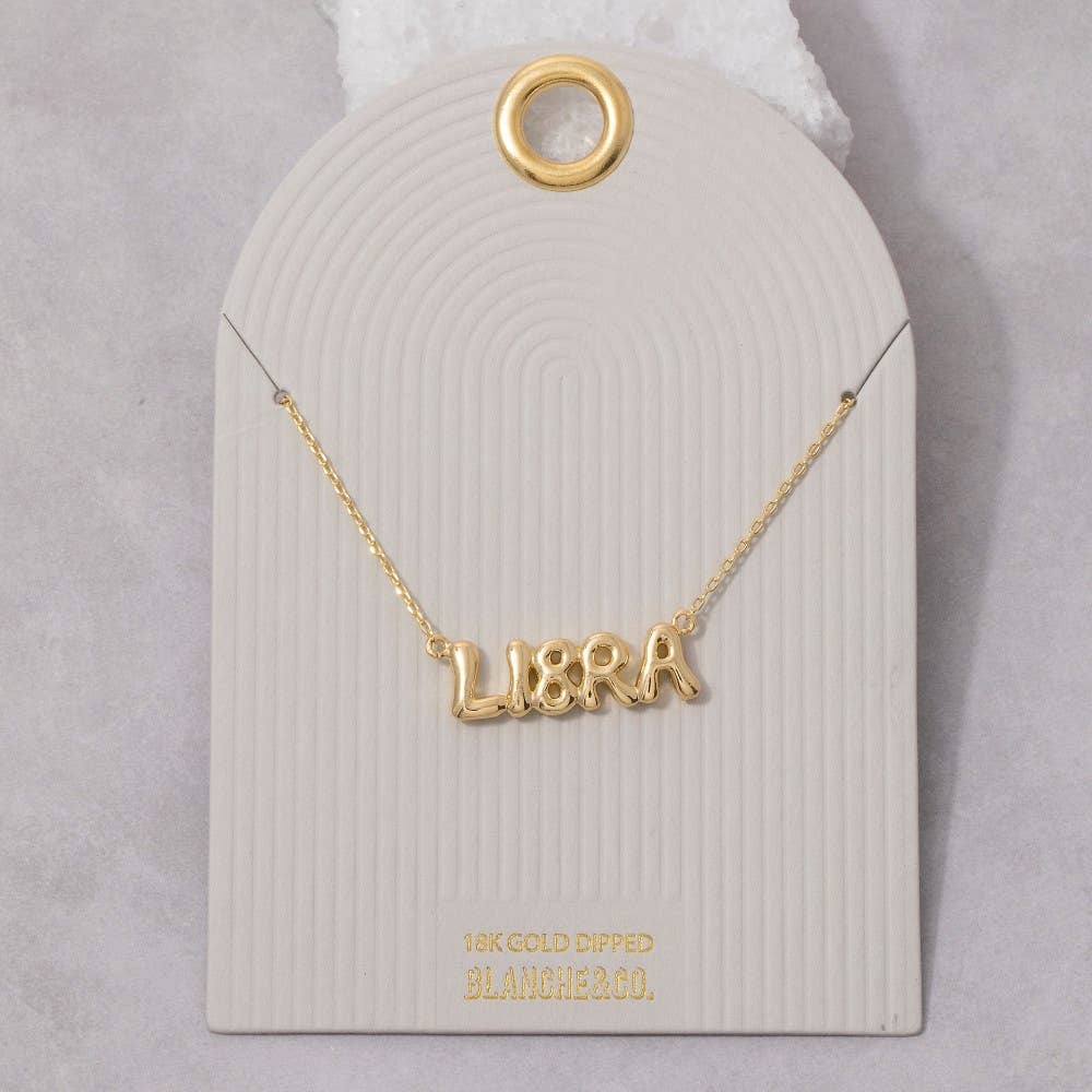 Fame Accessories - Gold Dipped Zodiac Bubble Letter Bar Necklace
