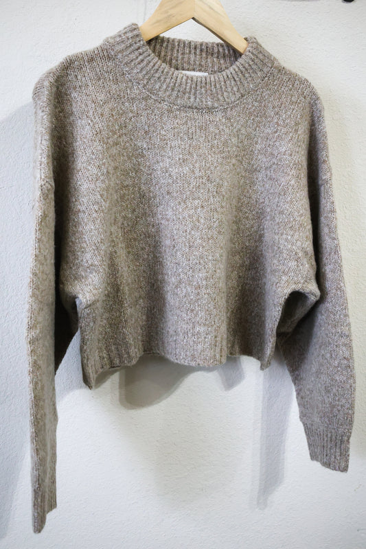 Miou Muse- Round Neck Simple Crop Sweater Top