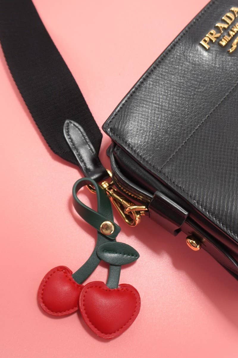 JOSSLYN by wall to wall  VEGAN LEATHER CHERRY BAG CHARM KEYCHAIN