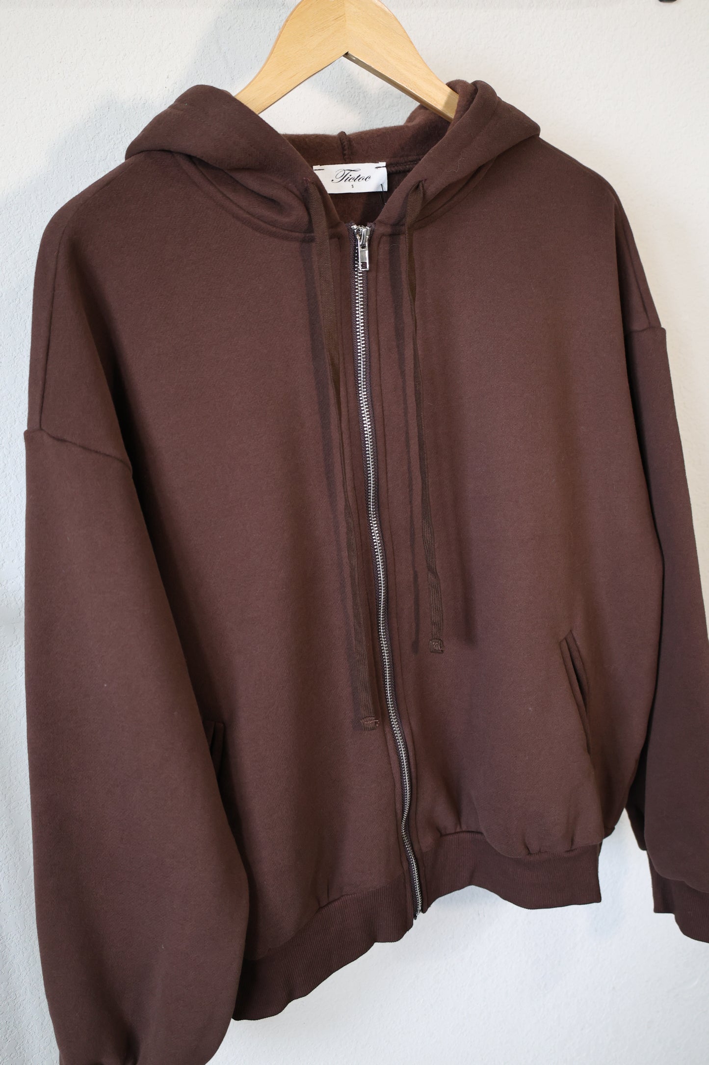 TICTOC - UNIVERSITY Plush Fleece Loose Fit Zip Up Hoodie With Pockets