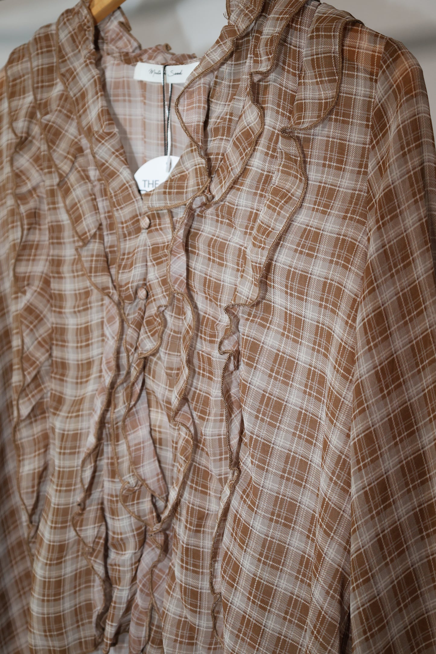 Mustard Seed - Ruffle Long Sleeve Plaid Top