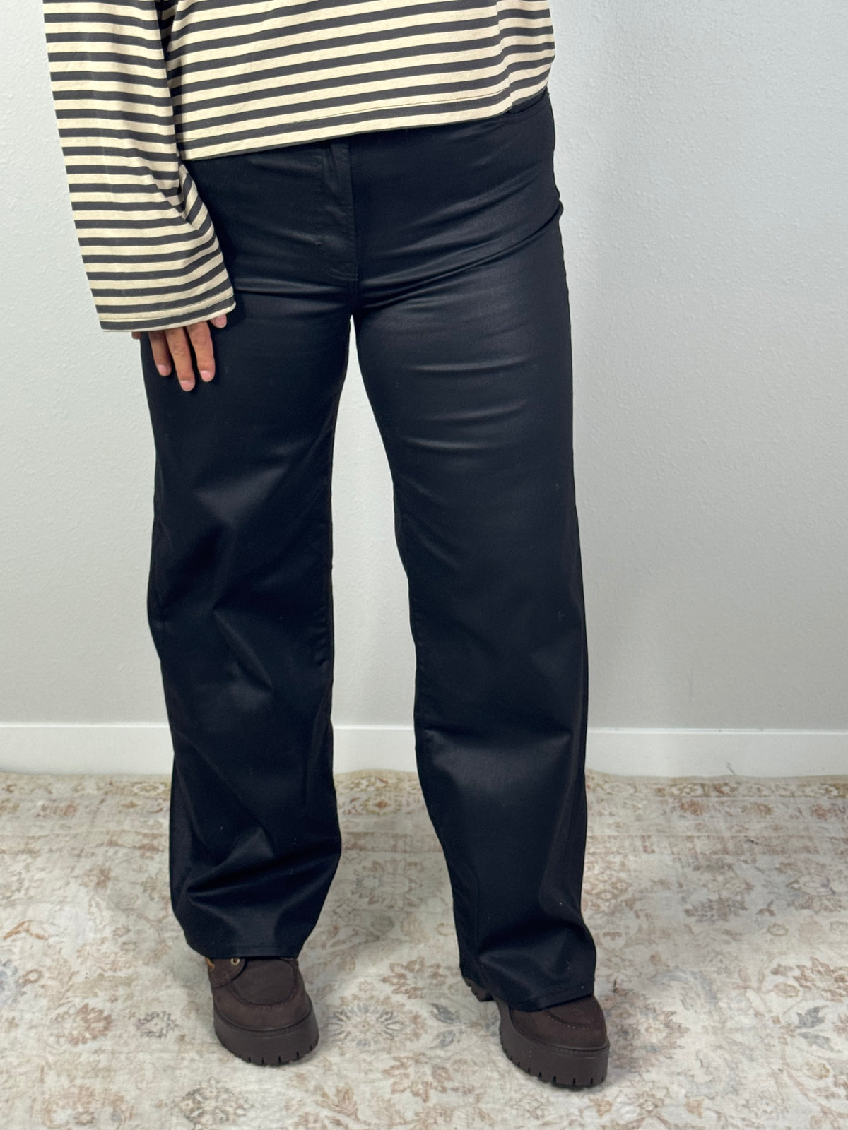 Black Coated Clean Dad Jeans