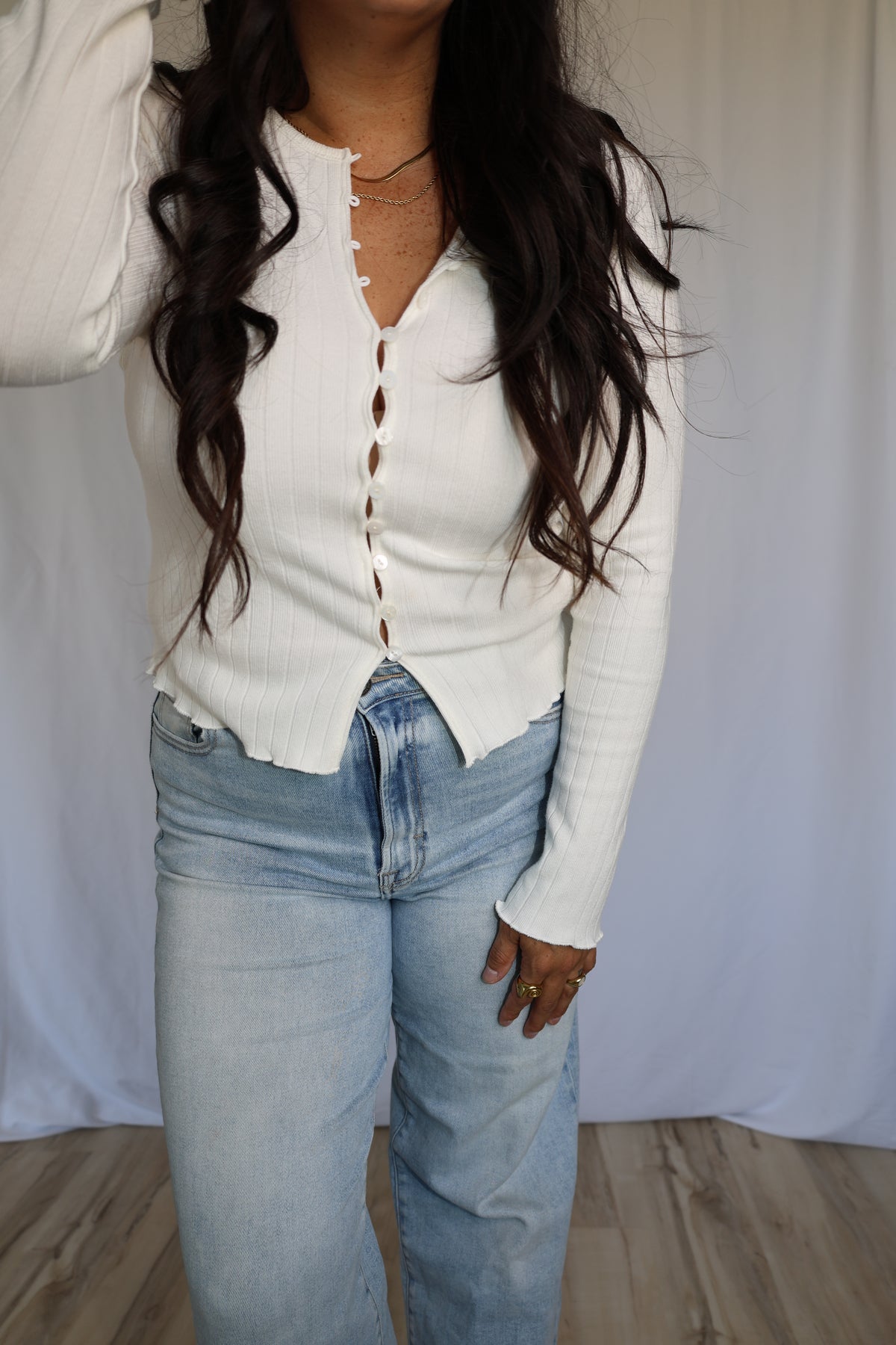 Dreamt About You button front long sleeve knit top