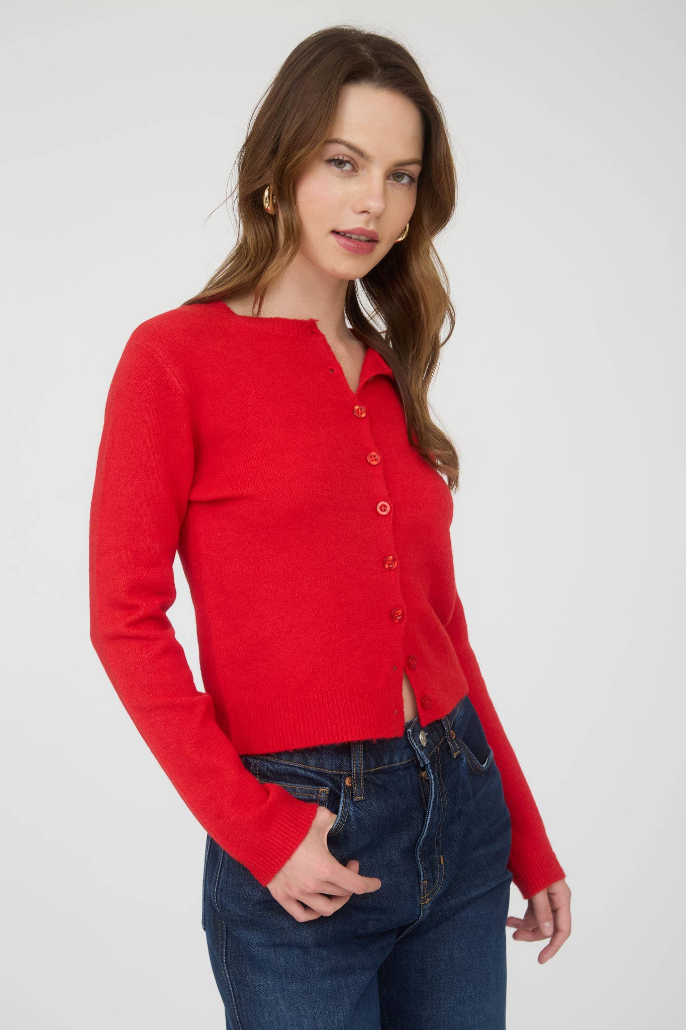 The Workshop Studio - ROUND NECK BUTTON DOWN LONG SLEEVE CARDIGAN