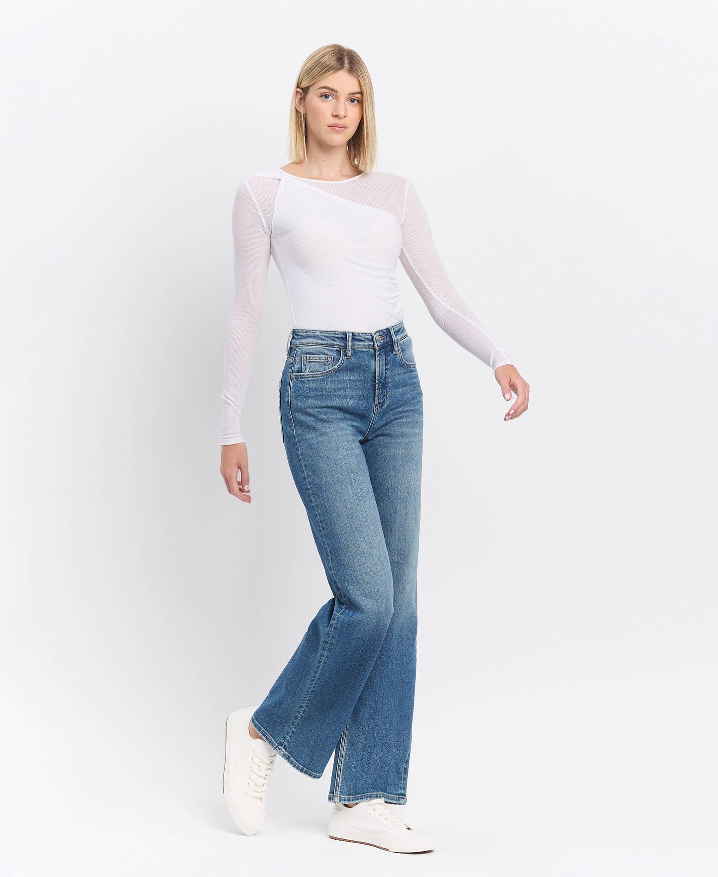 FLYING MONKEY - SUPER HIGH RISE MEDIUM DARK WASH WIDE LEG JEANS