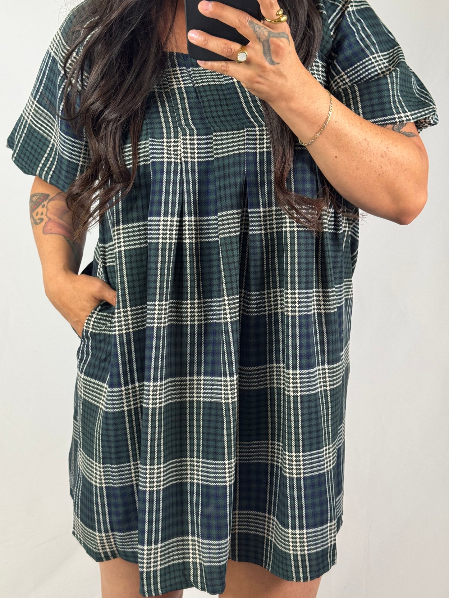 Aint That Somethin plaid puff sleeve mini dress