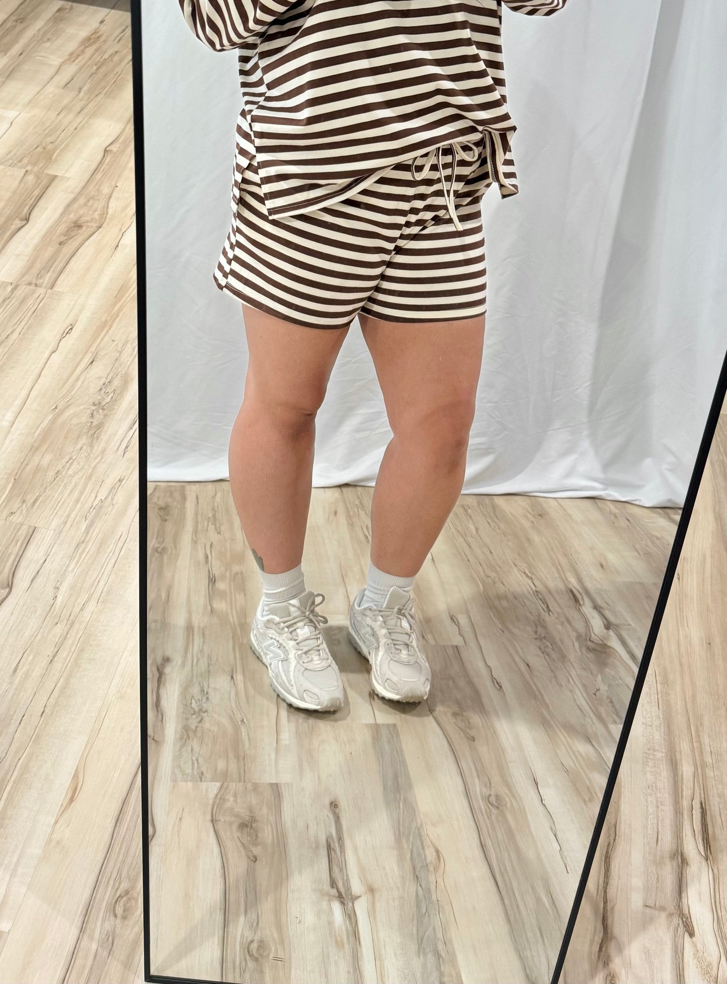 Spend The Night stripe mid rise drawstring shorts