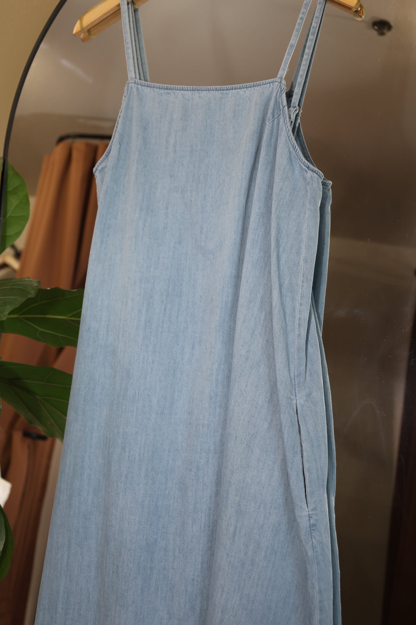 Sunday Edition Light-wash Spaghetti-strap Denim Dress