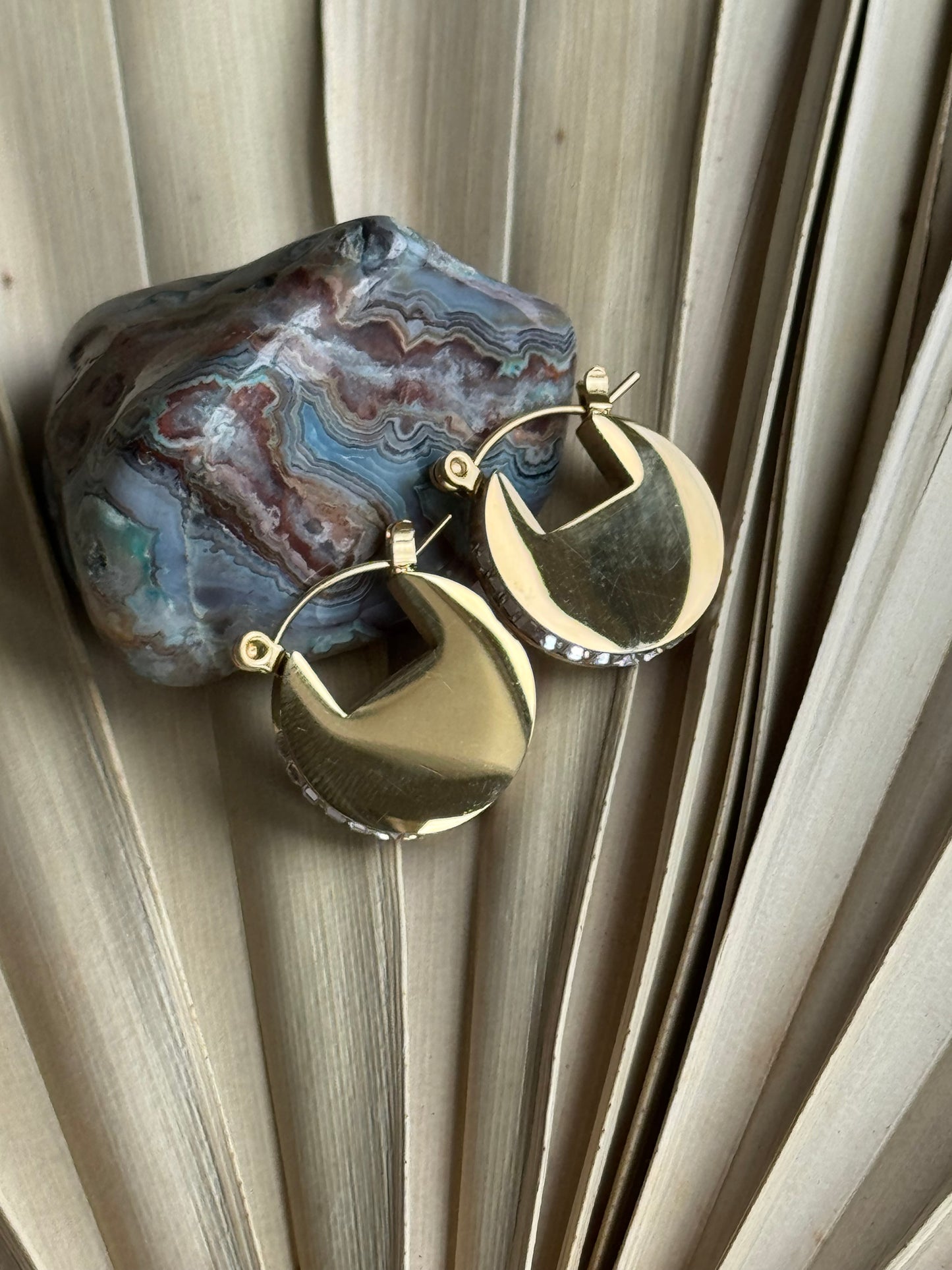 Secret Box Gold Dipped Stainless Steel Earring rhinestone edge