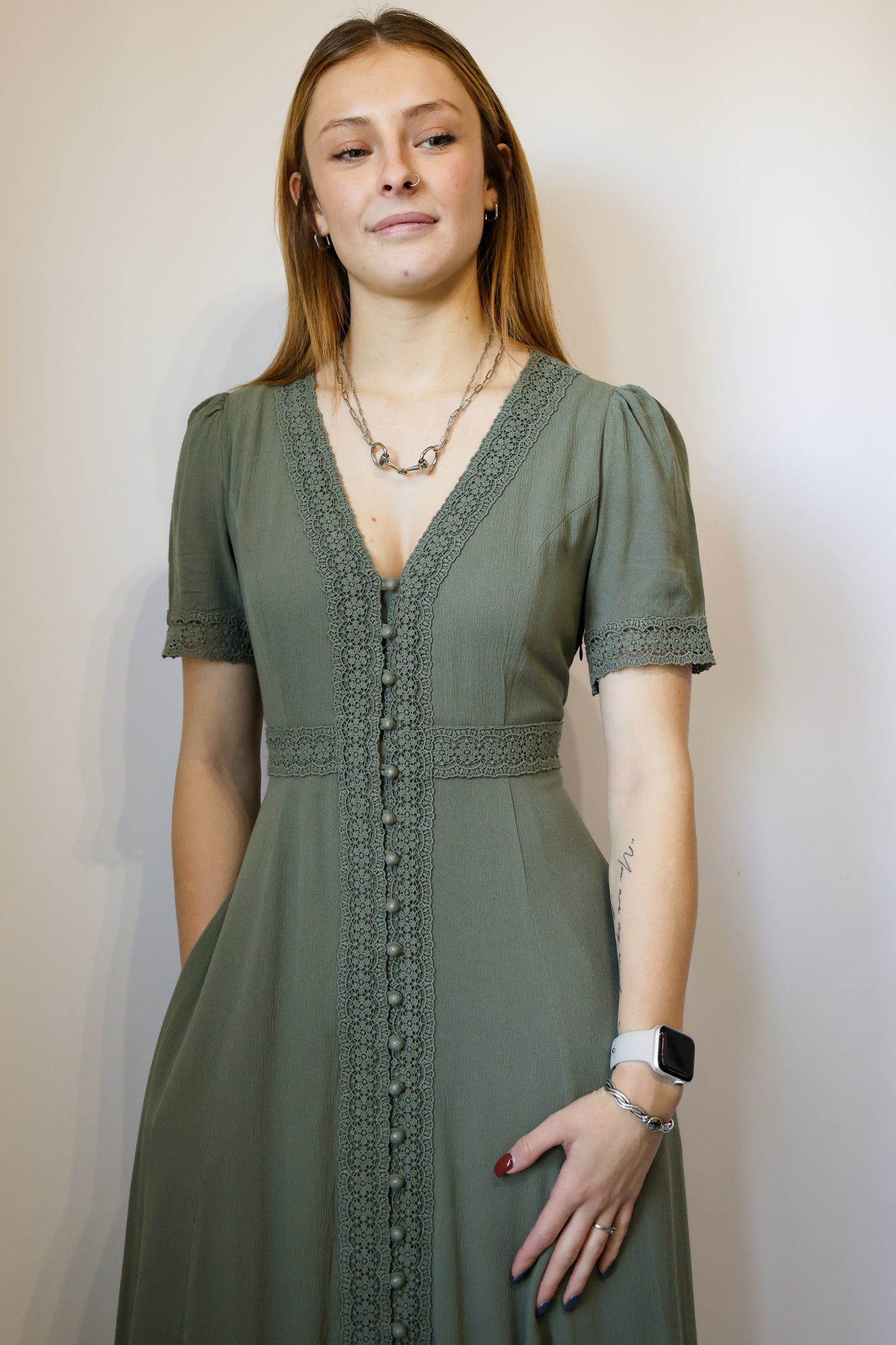 In Loom - LACE TRIM BUTTON DOWN MAXI DRESS