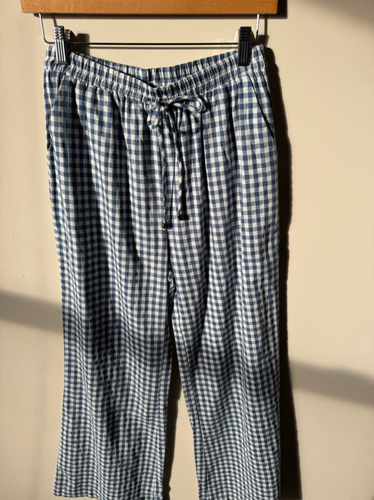 Doe and Rae - Blue/White Gingham Wide-Leg Pants w/ Drawstring