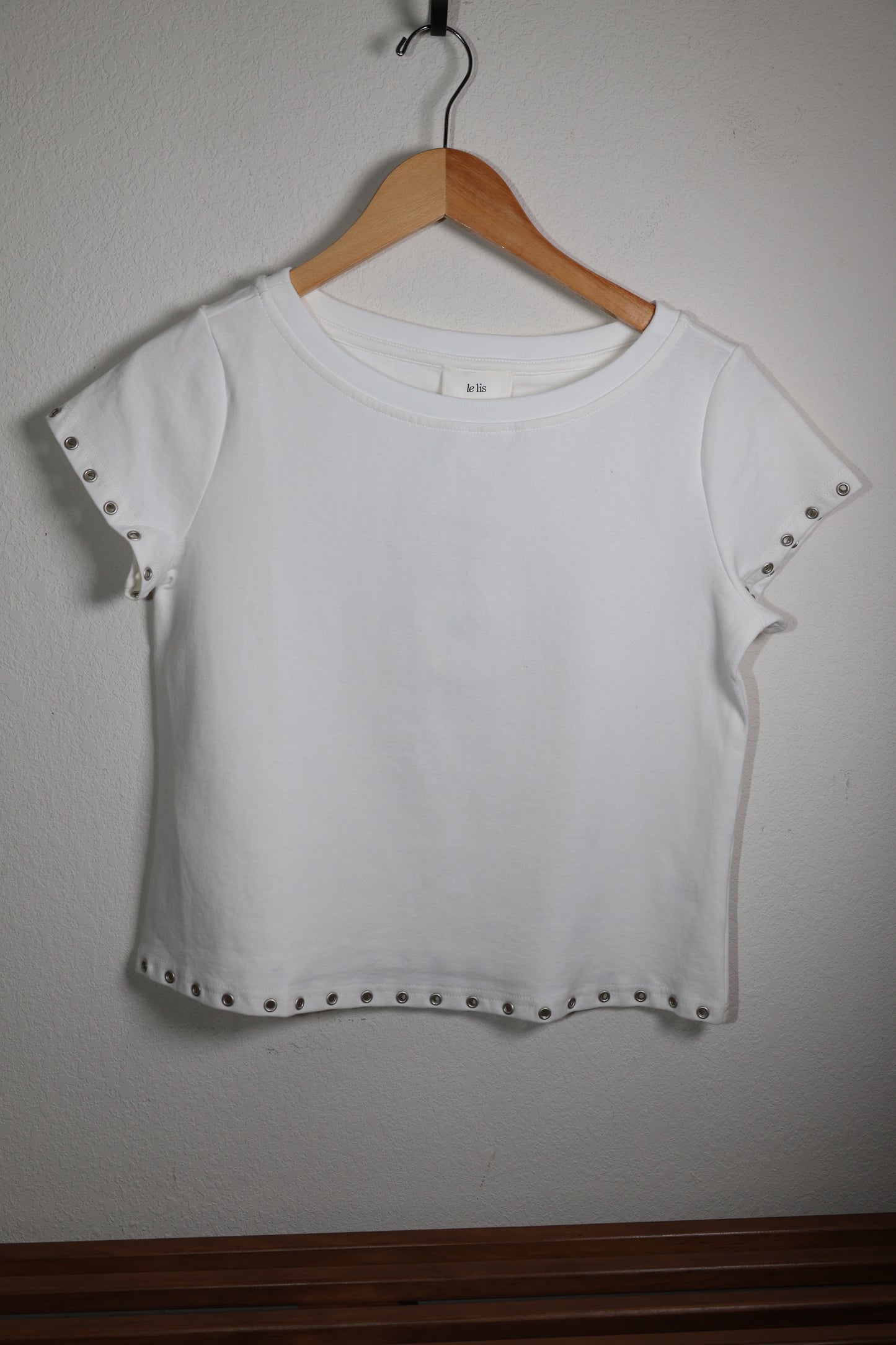 LE LIS Grommet detail boat neck short sleeve top