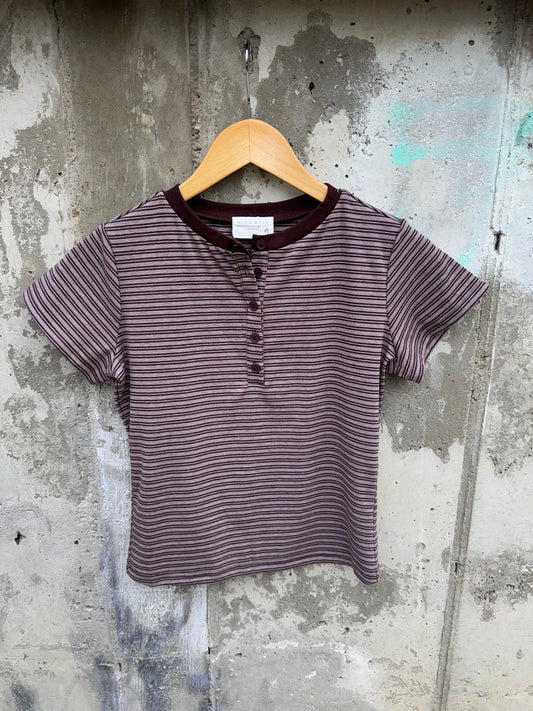 Miou Muse - Double Striped Half Button Tee