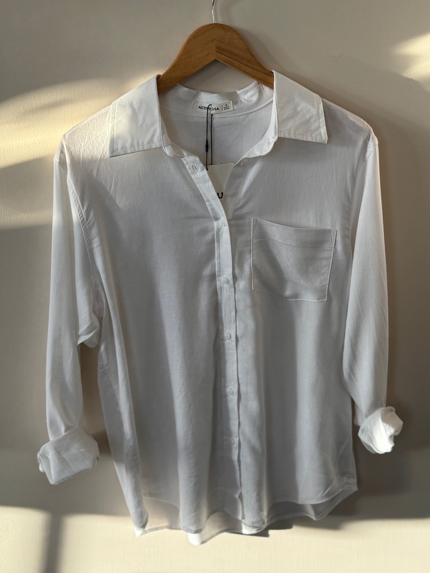 Active USA - White Linen Button-front Top