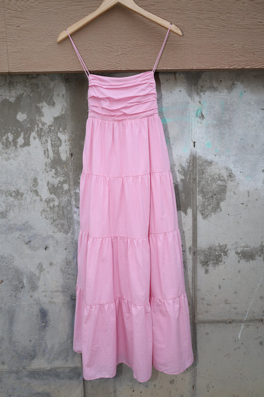 Storia - Pink Babydoll Layered Maxi Dress w/ Bow