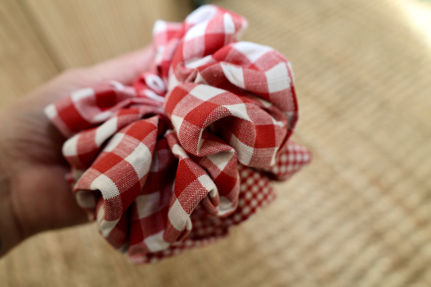 Adorro - Red Gingham Scrunchies (Set of 2)