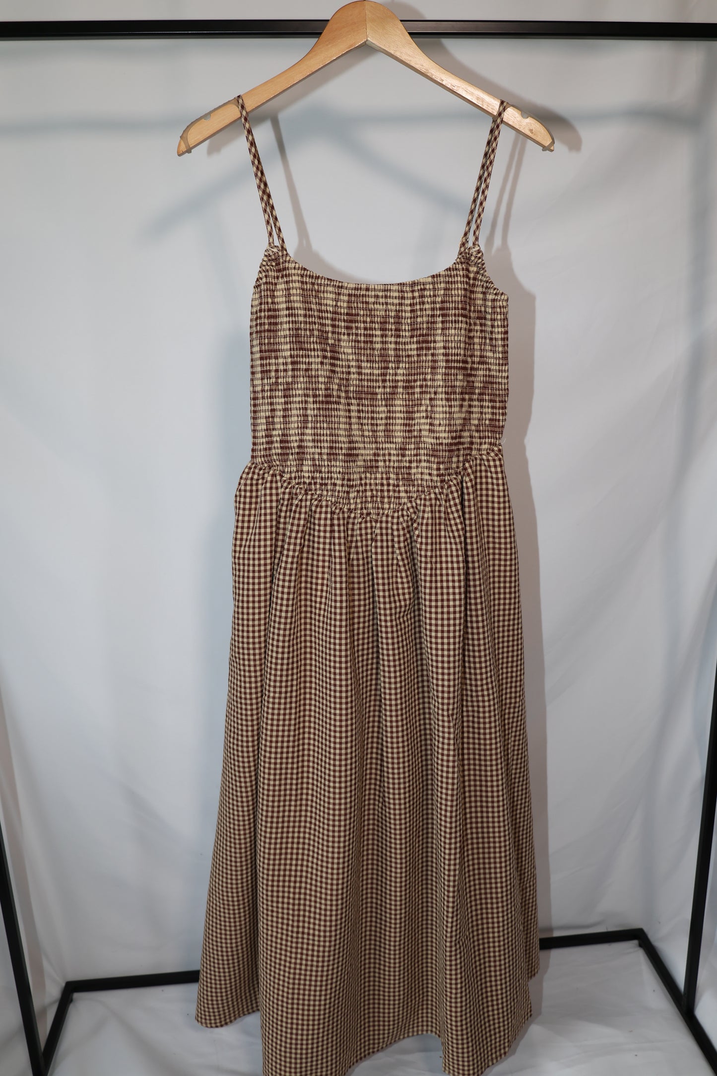 TicToc - Mayren Brown Gingham Open-back Dress