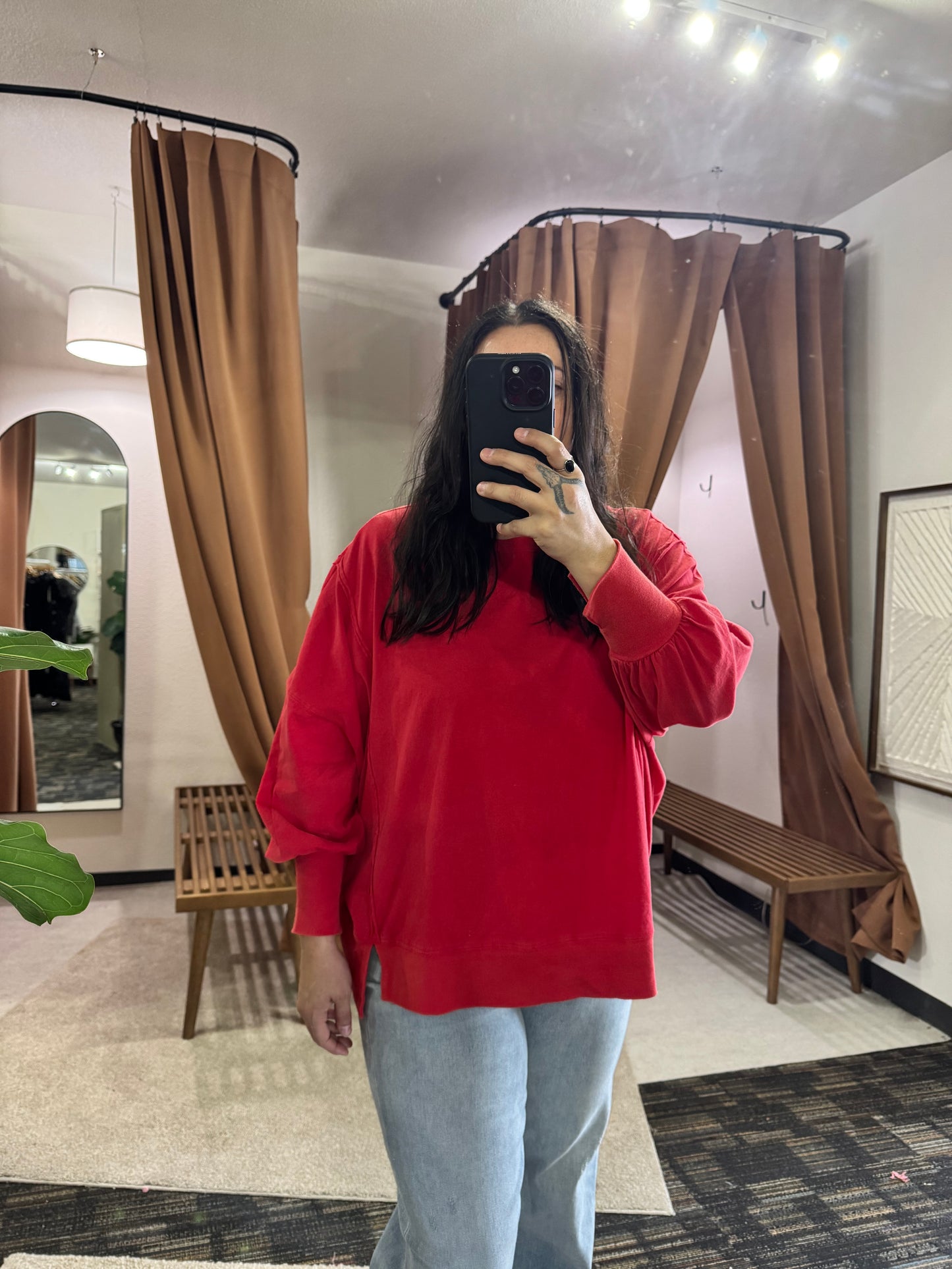 Double Zero 100% Cotton Oversized Seam Detail Long Sleeve Top