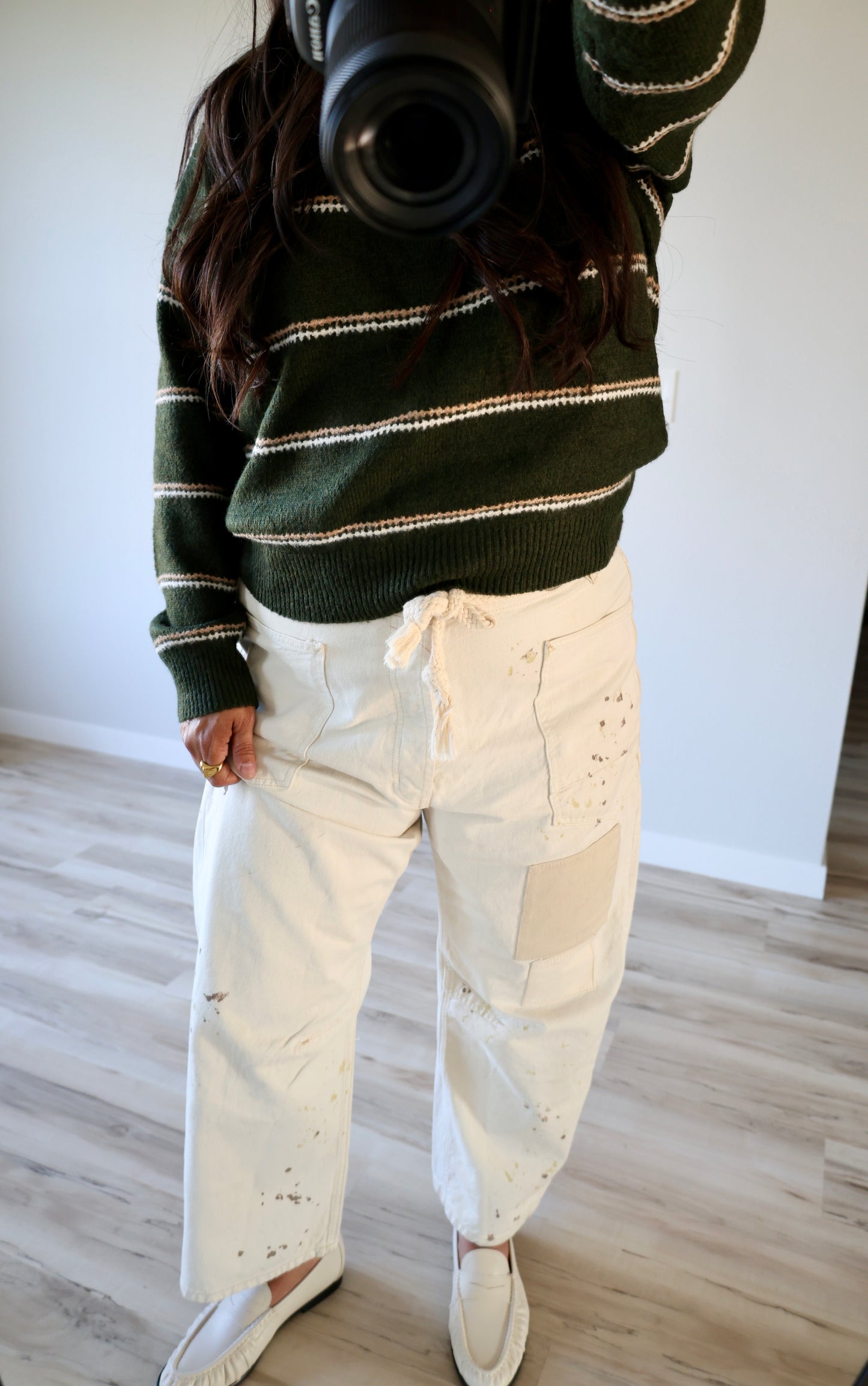 Hyfve - Dark Olive Striped Sweater