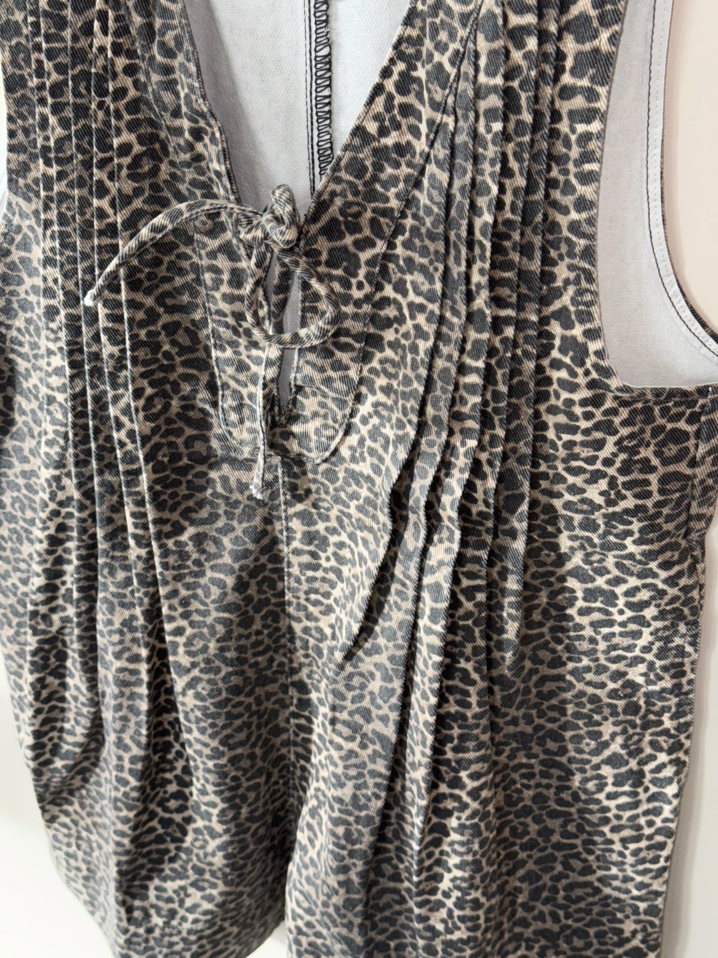 Wishlist - Denim Leopard Print V-neck Romper w/ Pockets