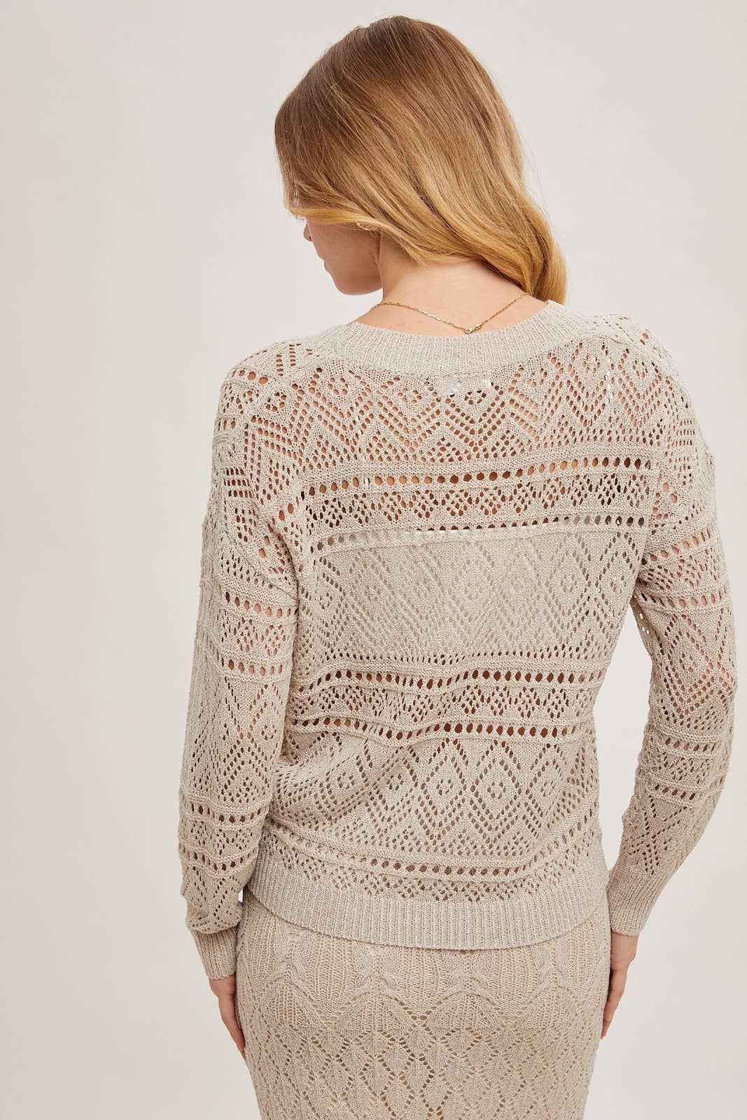 Bluivy - OPEN KNIT BUTTON DOWN V-NECK CARDIGAN