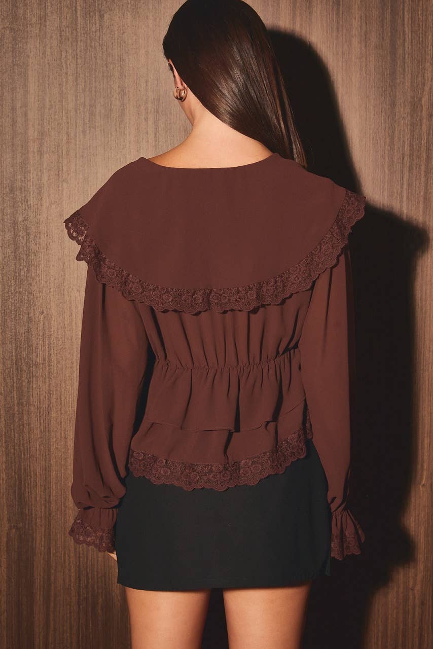 LE LIS - CHIFFON TOP WITH LACE DETAILING