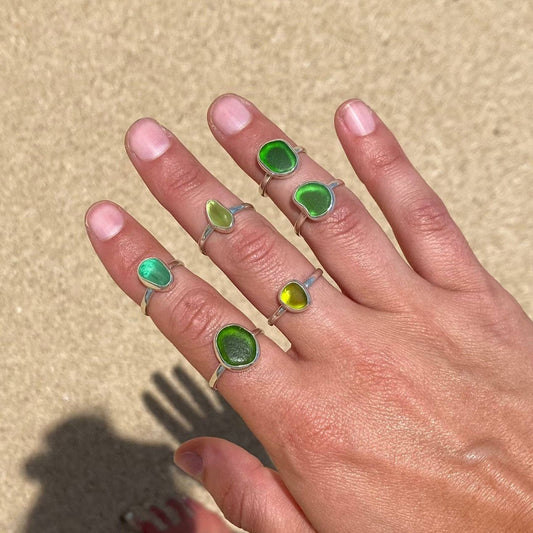 The Salty Gem - Green Sea Glass Ring (Handmade)