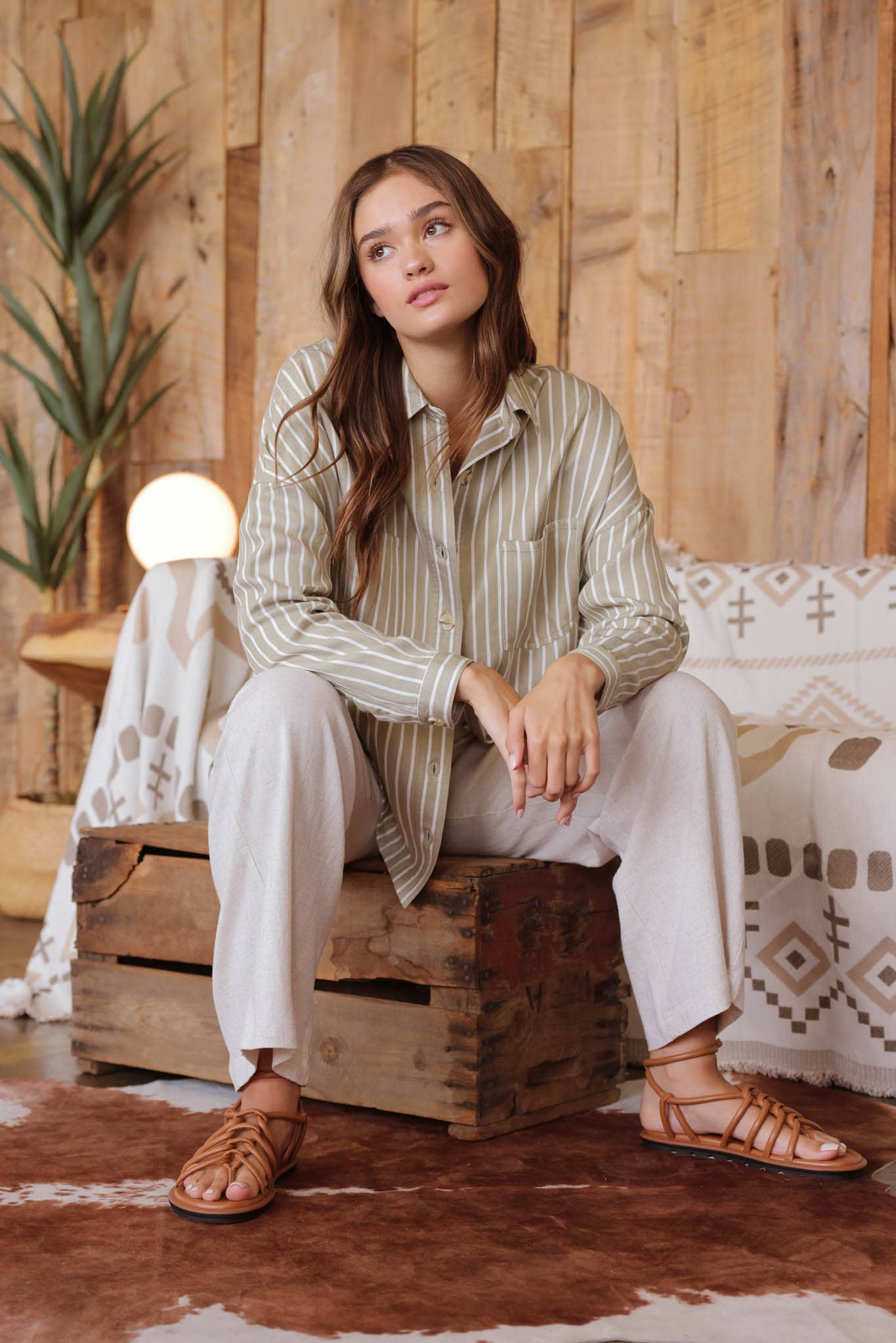 Blu Pepper - STRIPE COLLARED BUTTON DOWN LONG SLEEVE