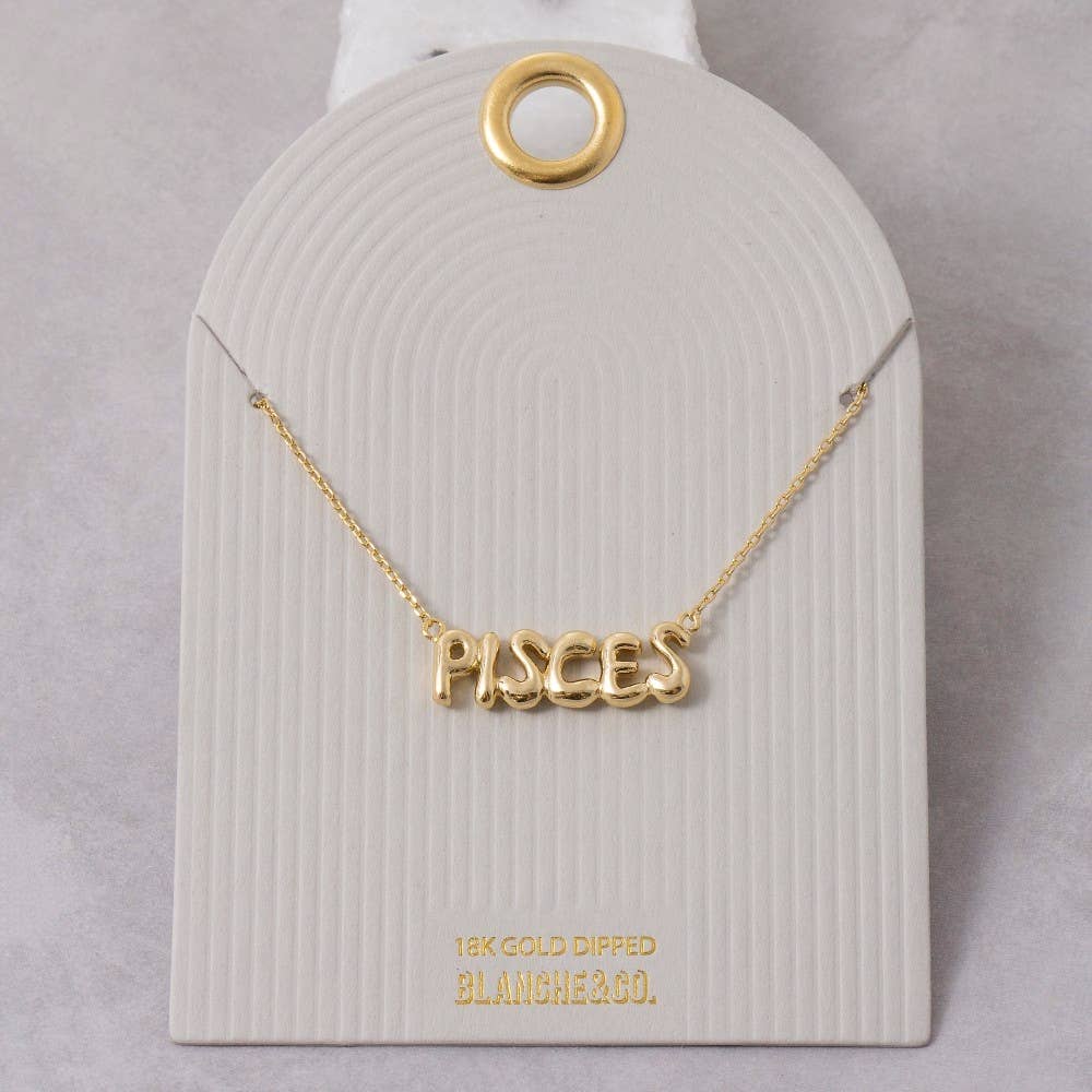 Fame Accessories - Gold Dipped Zodiac Bubble Letter Bar Necklace