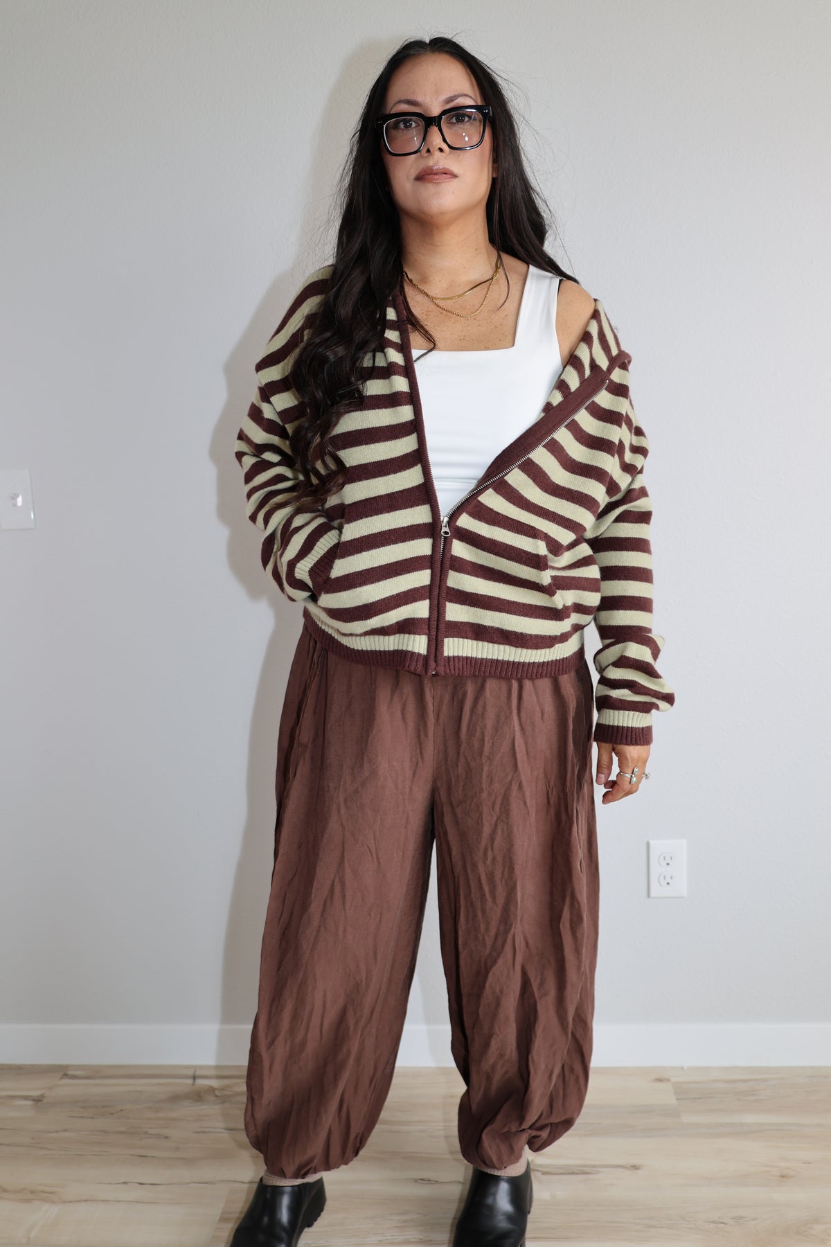 Hold That Thought striped knit hooded sweater
