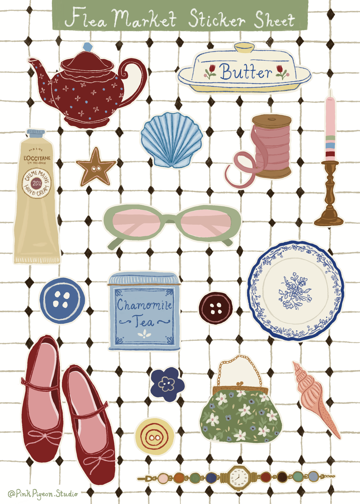Pink Pigeon Studio - Flea Market Sticker Sheet