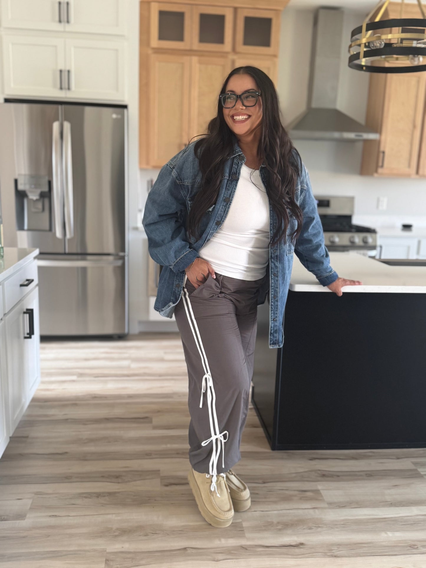 Papermoon - Grey/White Athletic Pants w/ Bow Details