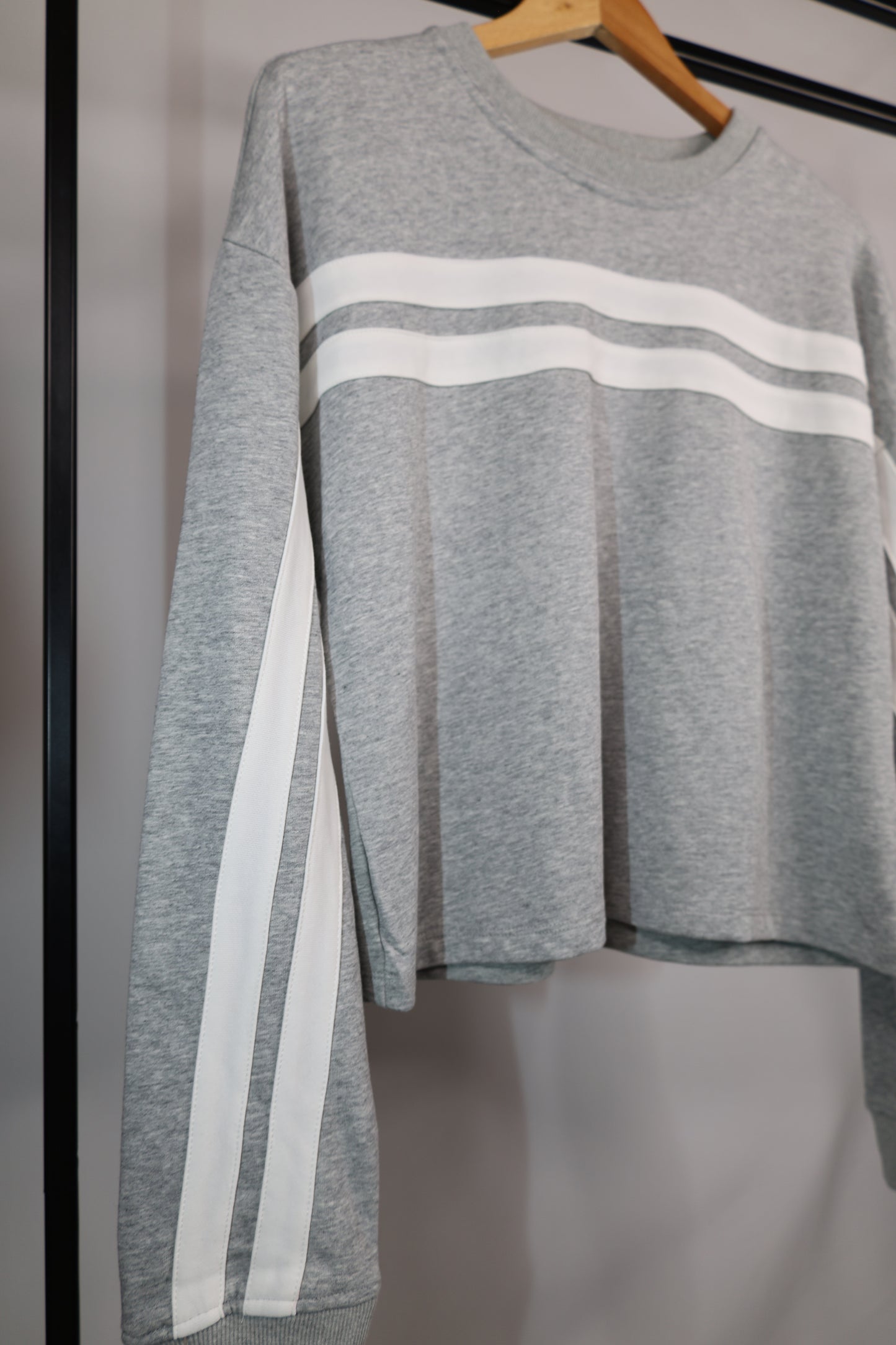Wishlist - Grey/White Stripe Cropped Crewneck