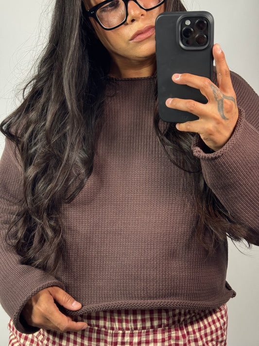 Mustard Seed - Brown Chunky Knit Cropped Sweater