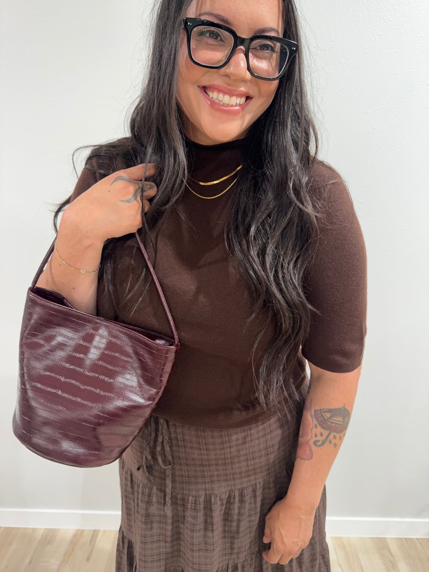 Mustard Seed - Brown Mock Neck Top