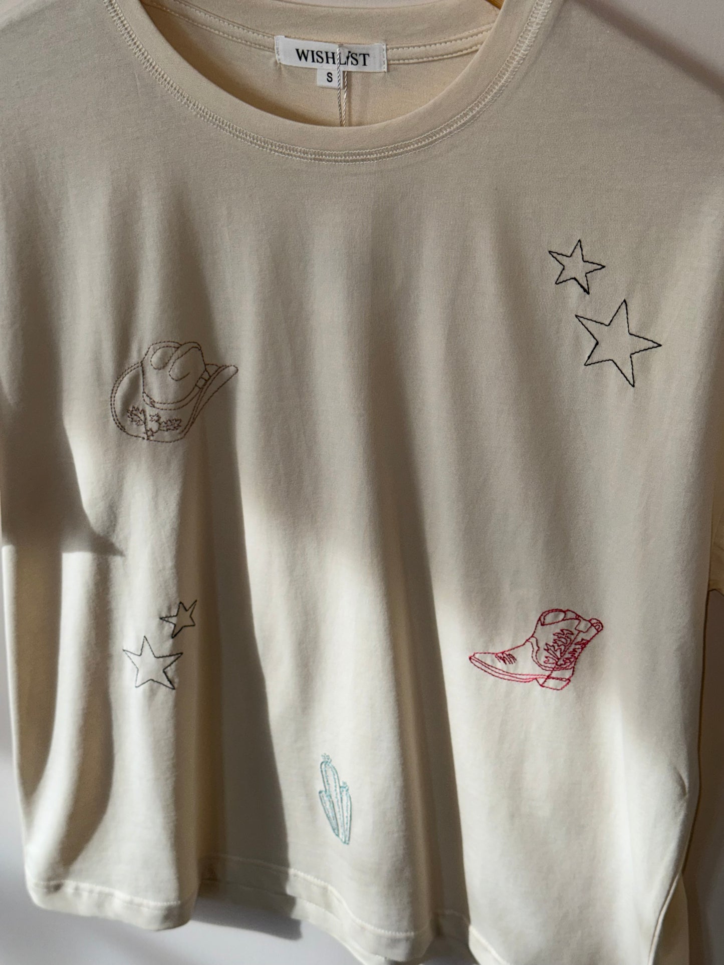 Wishlist - Tan Boxy Tee w/ Western Inspired Embroidery