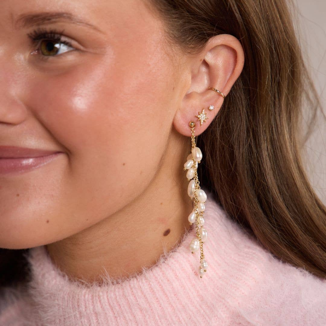 Nickel and Suede - Pearl Cascade Drop Stud earrings