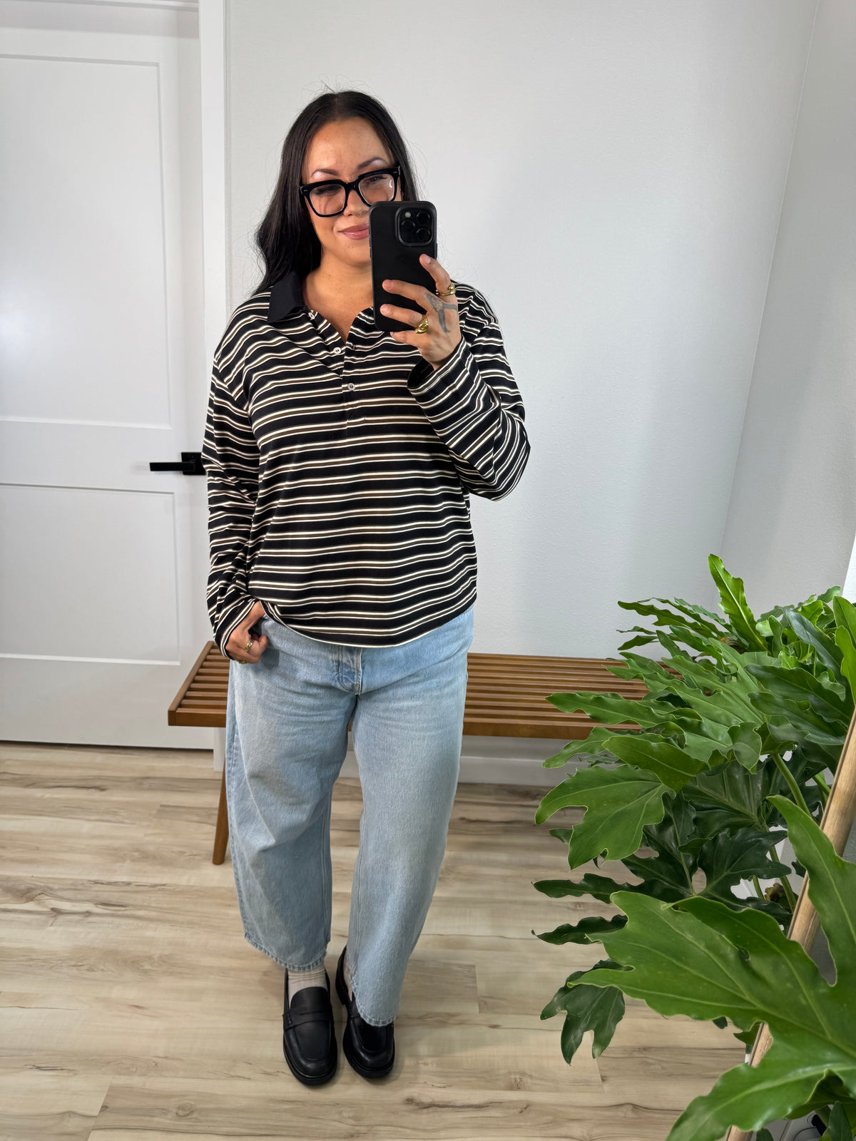 Let Things Be polo stripe long sleeve shirt