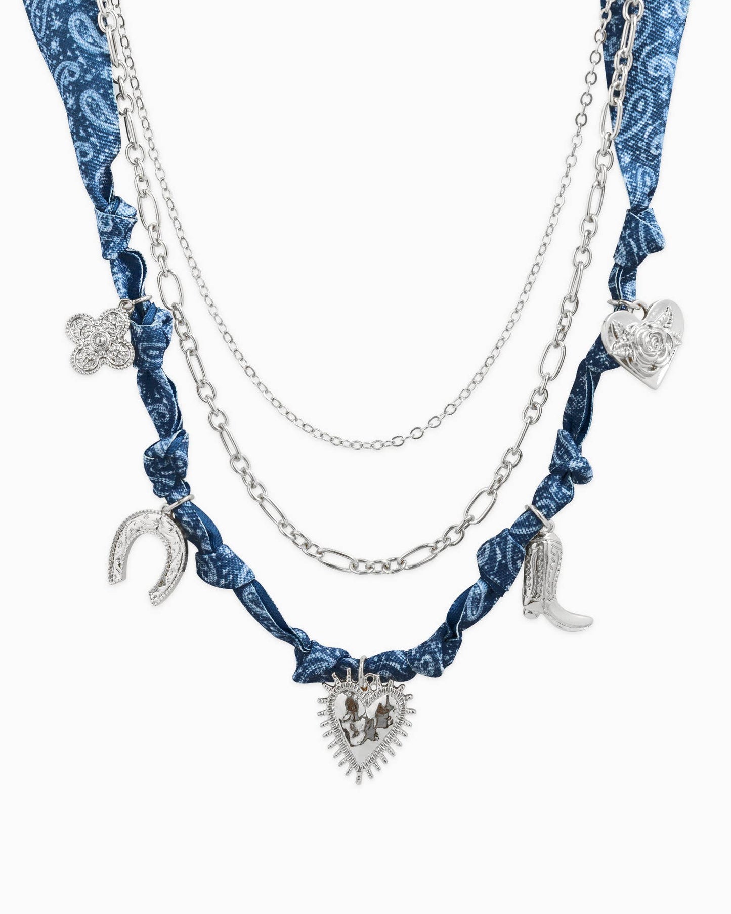 Sessori - 3 Layered Western Denim Bandana Scarf Necklace