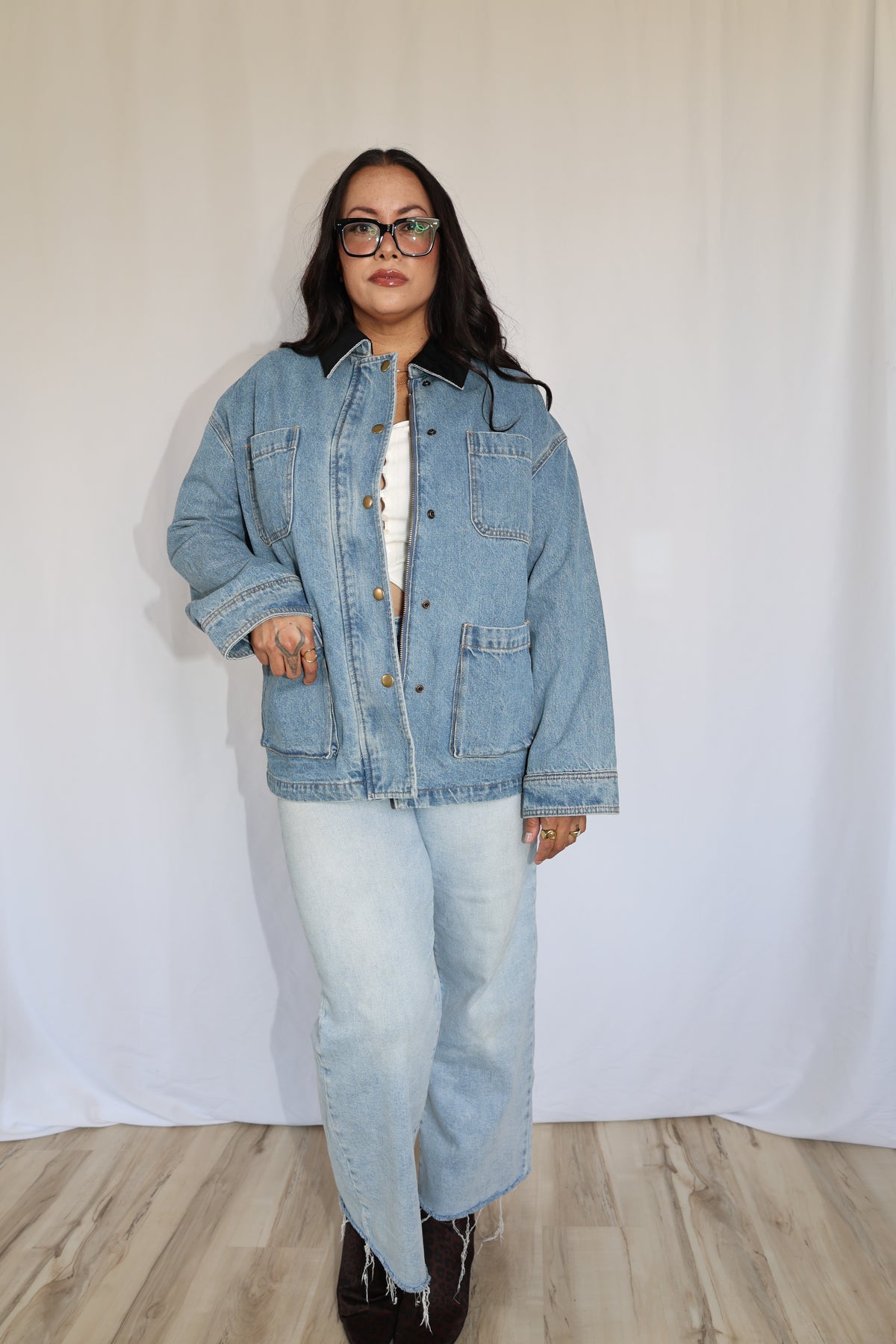 Make Them Look corduroy collar denim utility jacket