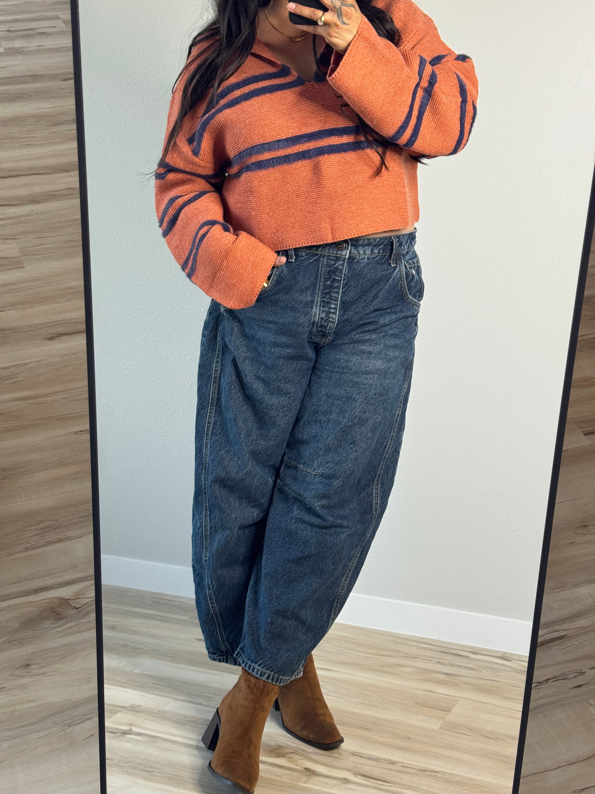 Buttermelon - Rust/Navy Collared V-Neck Sweater