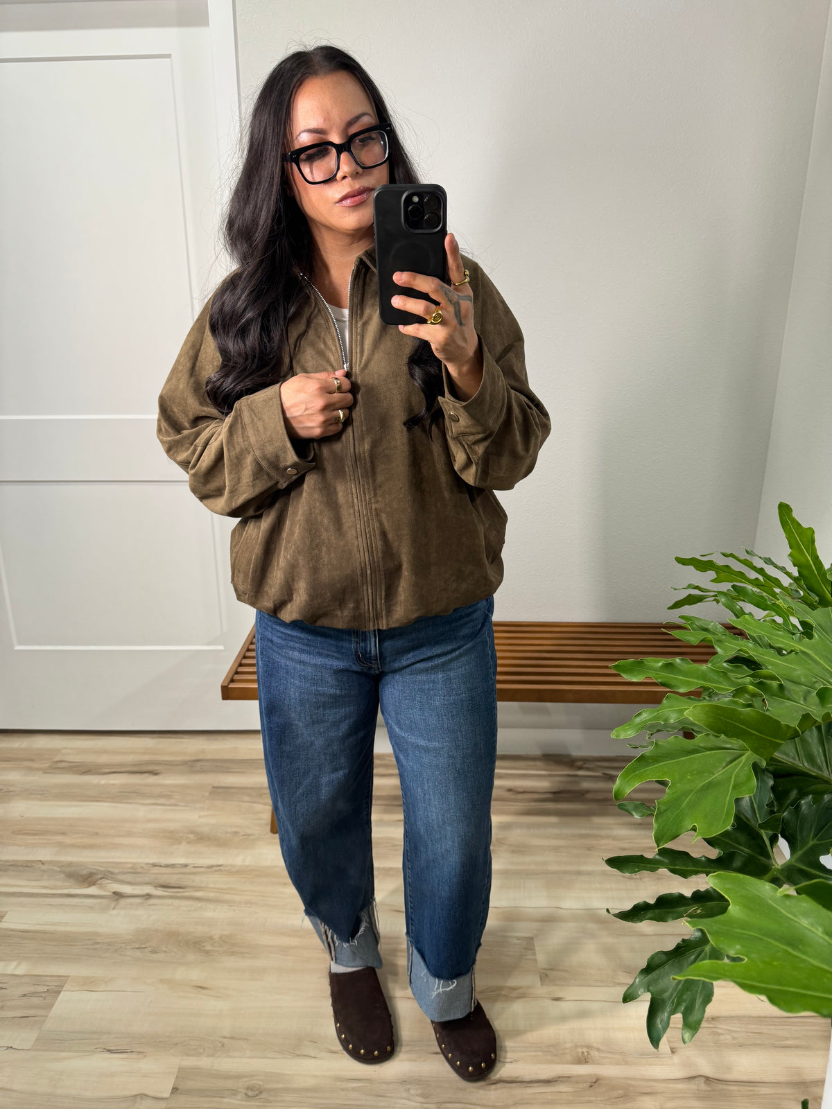 What's Stopping You faux suede zip up jacket