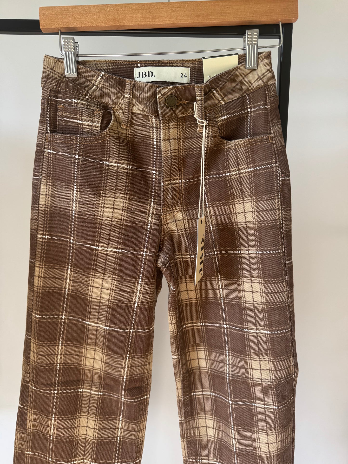 JBD - Brown Plaid High Rise Straight Jean