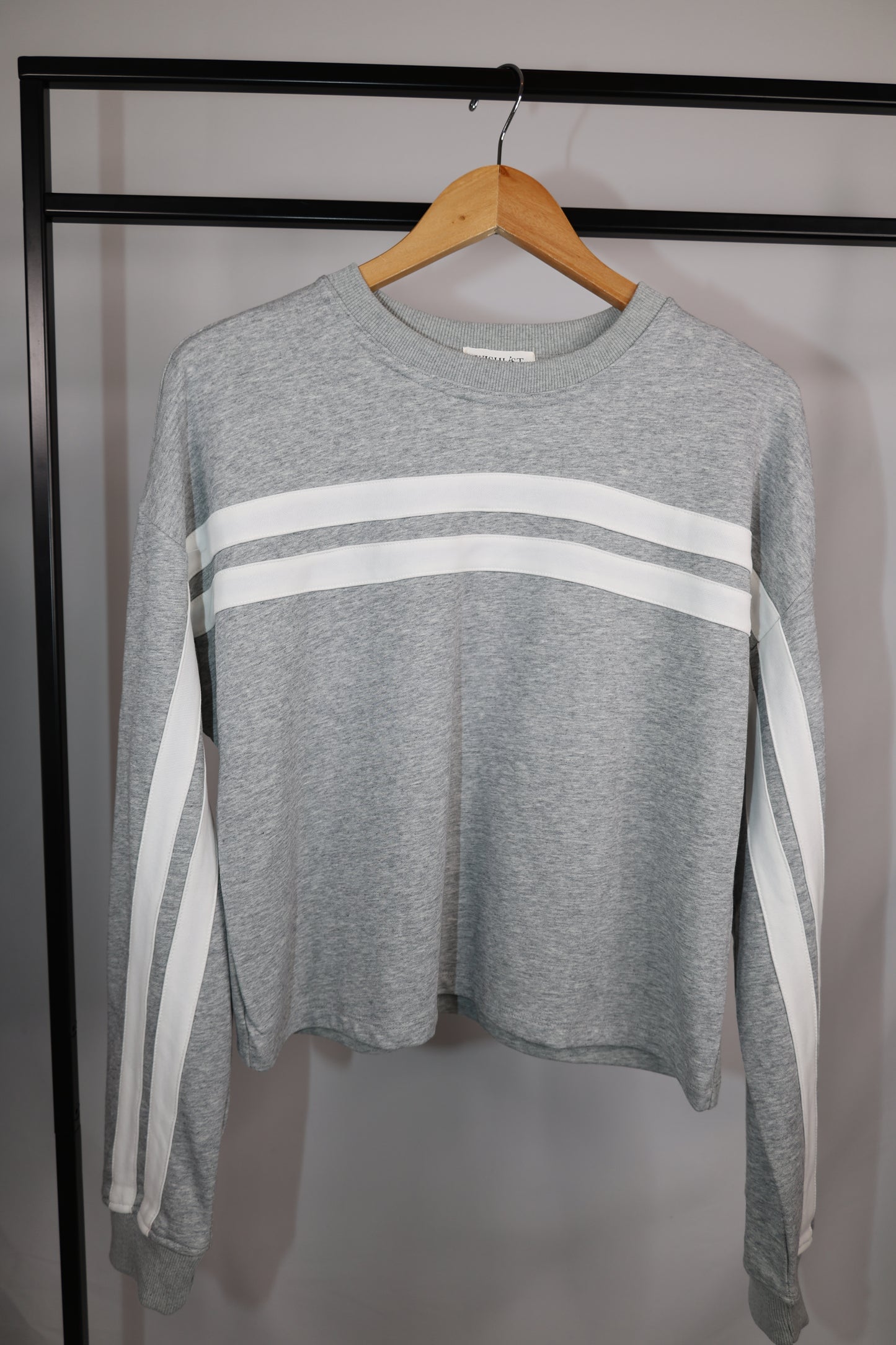 Wishlist - Grey/White Stripe Cropped Crewneck